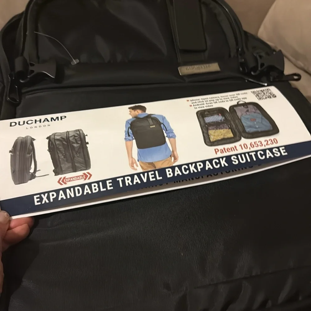 Duchamp London expandable travel backpack suitcase in black. New with tags NWT - Picture 3 of 11